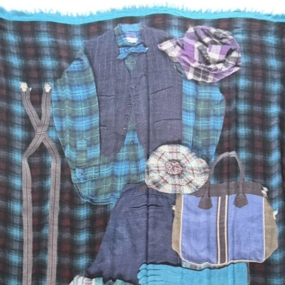 Franco Ferrari Scarf Oversized Blue Plaid Men's Clothing Graphic Art Blazer